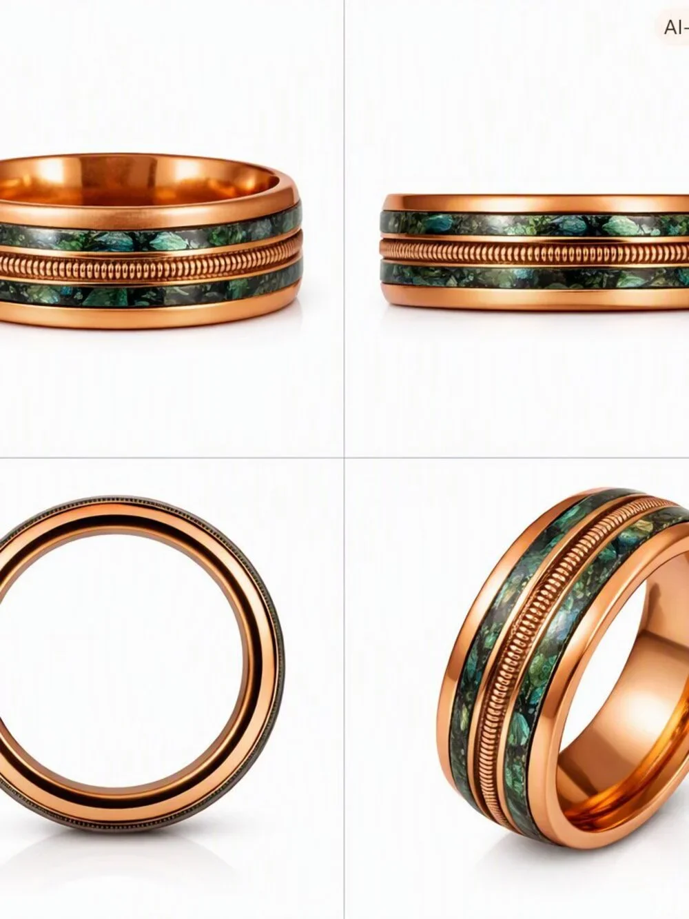Size 11 Rose Gold Stainless Steel Wedding Band – Iridescent Inlay